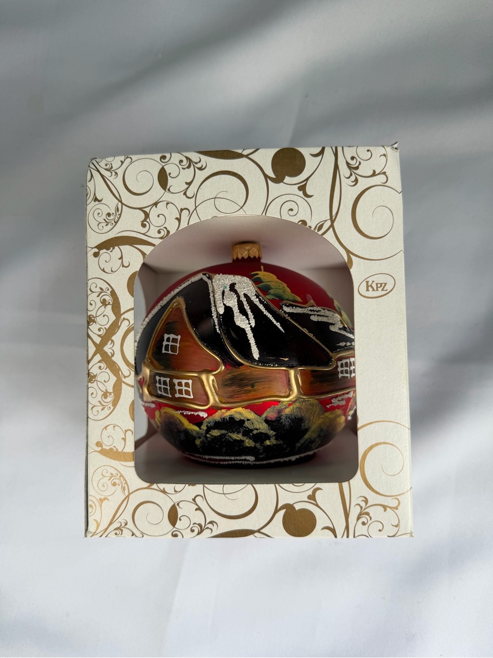 KPZ Polish Glass Christmas Ornament Hand-painted Winter Countryside Scene